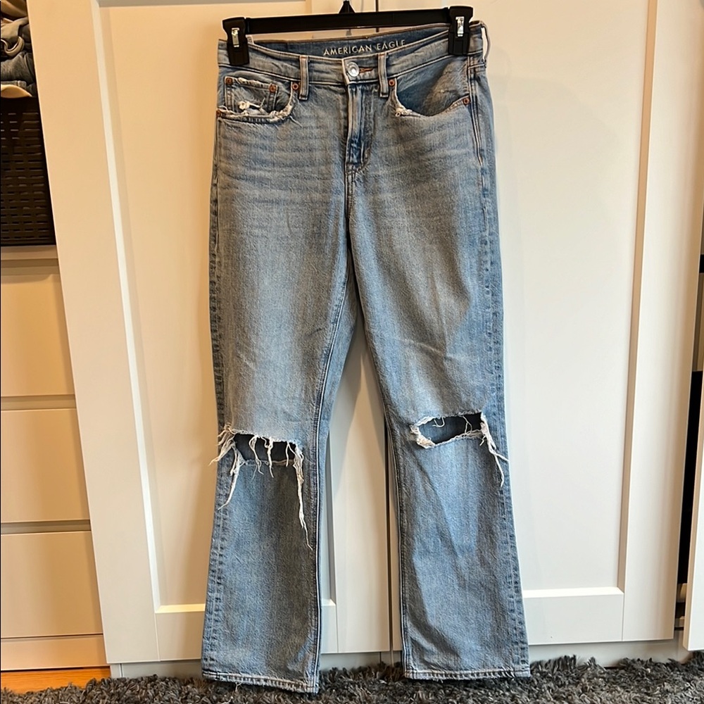 American Eagle Outfitters Women's Blue Distressed Jeans 90’s bootcut